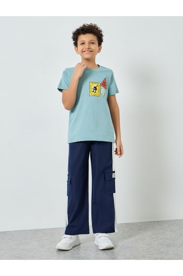 Boys Blue Cotton Graphic Print T-Shirt