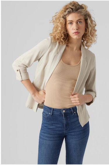 Tailored Collar Blazer with 3/4 Length Sleeves