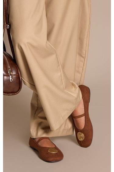Chocolate Faux Suede Gold Embellished Ballet Flat