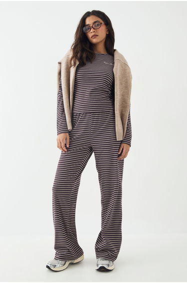 DSGN Studio Soft Stripe Straight Leg Trouser - plum