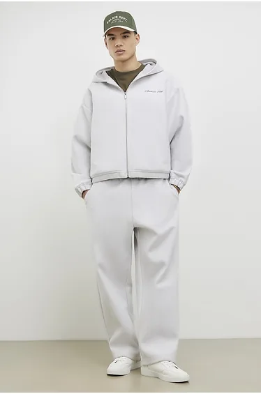 Grey Oversized Fit Zip Through Hoodie