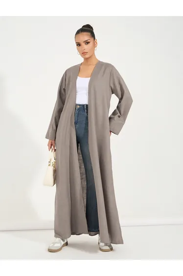 Linen Look Abaya with Wide Sleeves