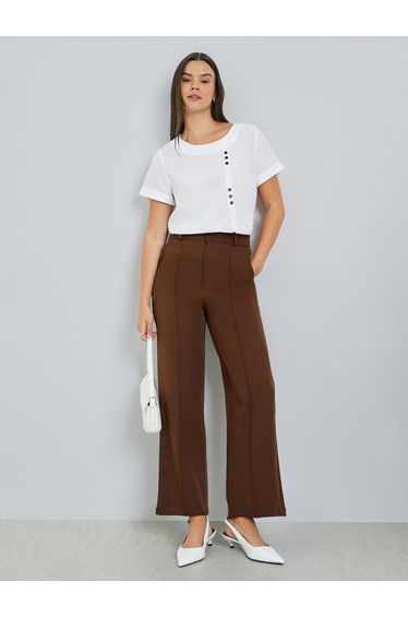 White Short Sleeve Top with Button Detail
