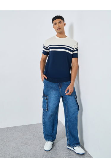 Boxy Fit Flat Knit Striped T-Shirt