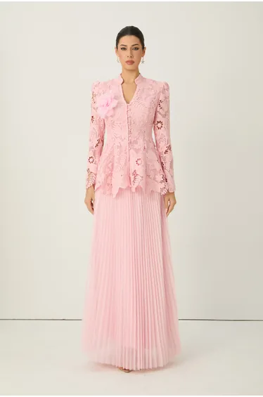 Adoring Me Pinkk Lace Flower Top & Pleated Skirt Set