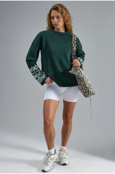 MY FASHION Crew Neck Jacquard Knit Sweater