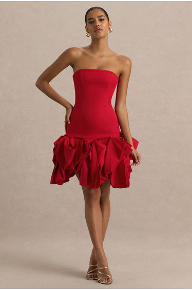 Erica | Red Ruffle Puffball Mini Dress
