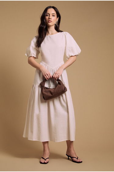 Puff Sleeve Cotton Midi Dress
