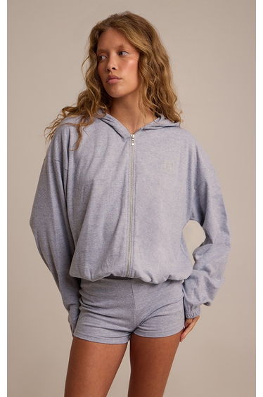 Grey Marl Super Soft PLT Embroidered Zip Up Jacket
