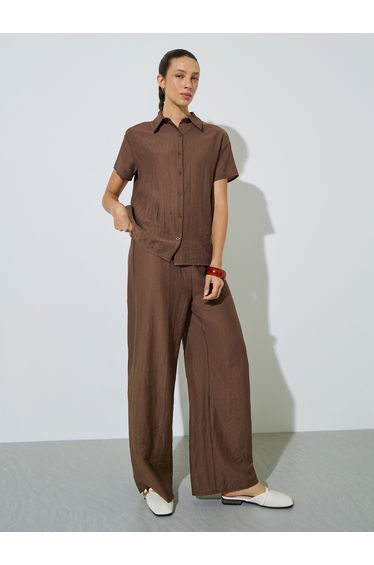 Solid Oversized Short Sleeves Shirt and Wide Leg Pants Co-Ords