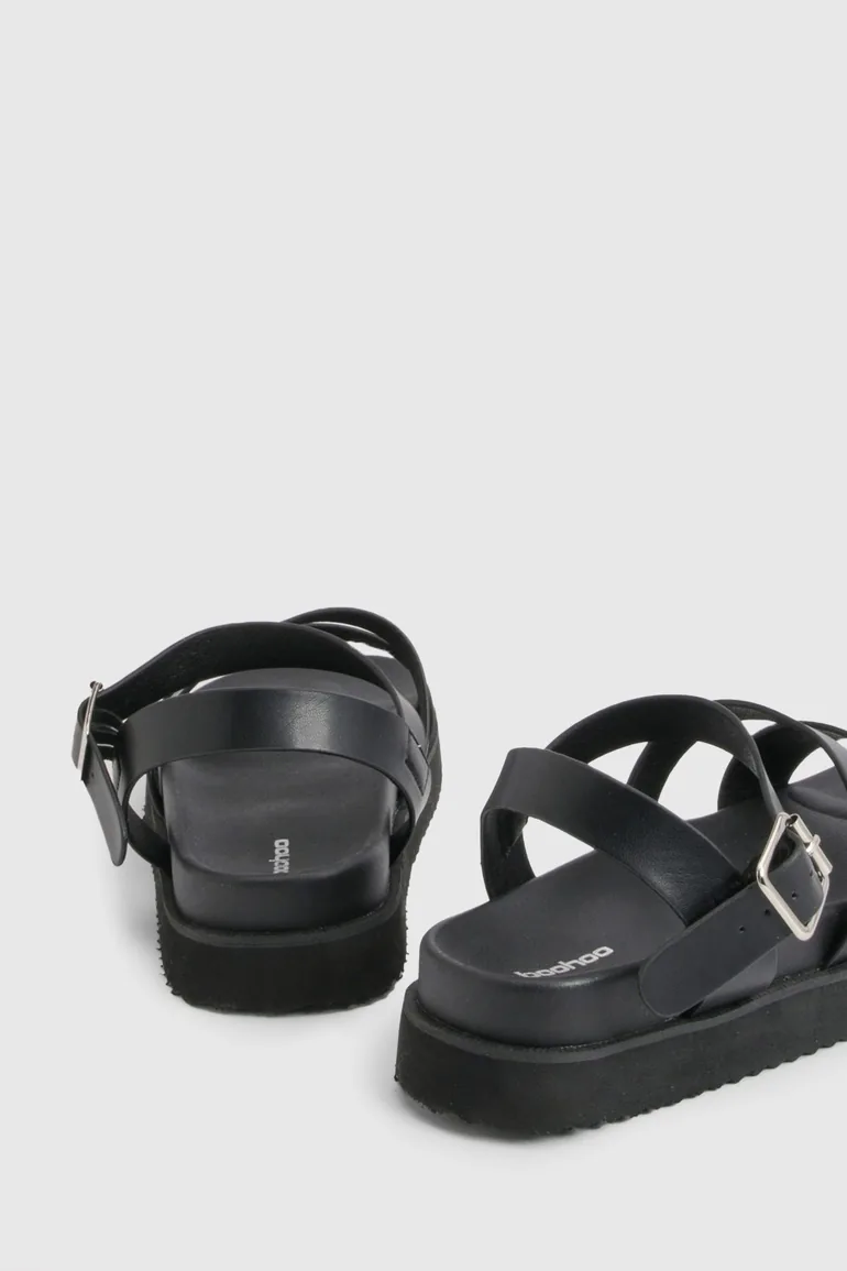 Double Strap Platform Sliders - black - 3