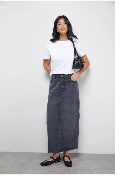 Denim Mid Waist Midaxi Skirt