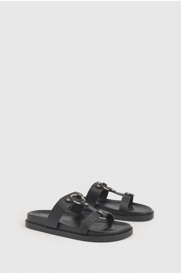 Wide Fit T Bar Chunky Sandals - black
