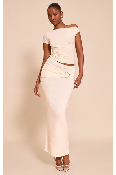 Cream Trim Detail Maxi Skirt
