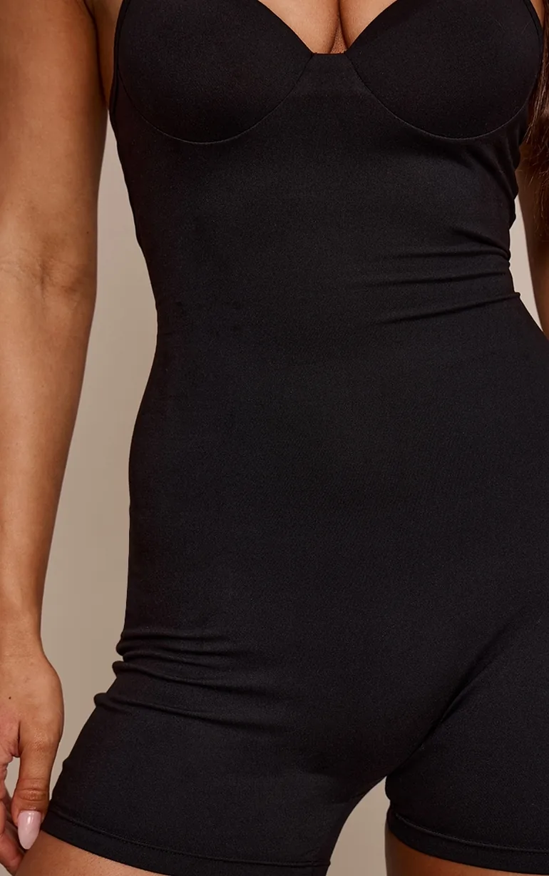 Black Soft Touch Cup Detail Unitard - 3