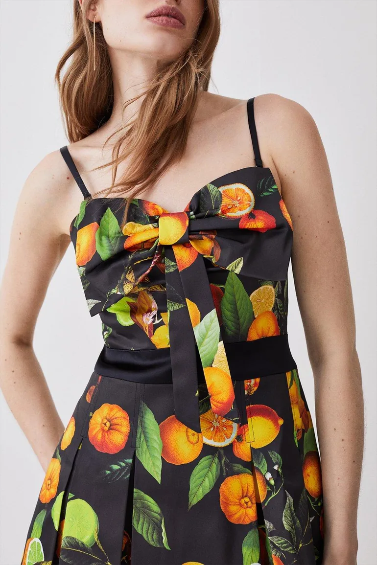 Italian Signature Stretch Citrus Bow Mini Dress - 1