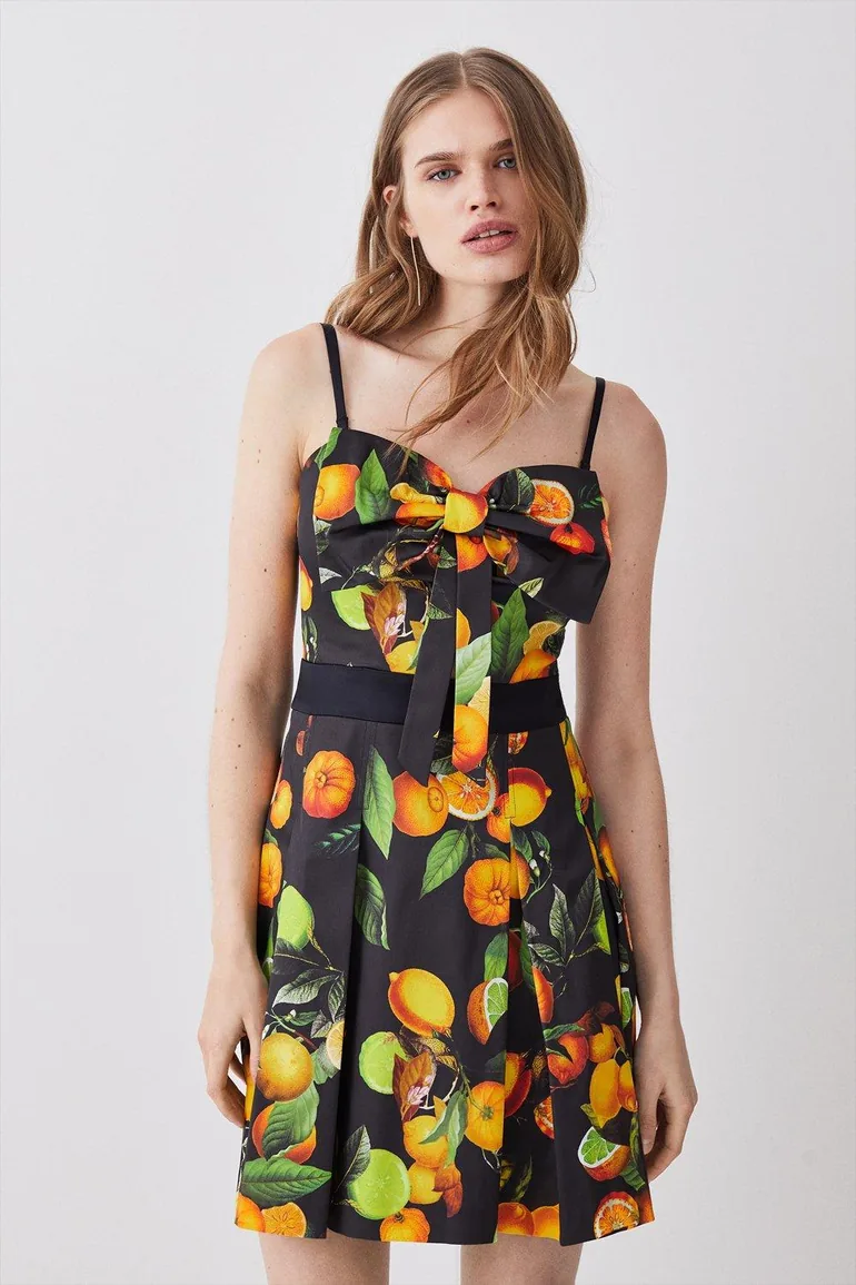 Italian Signature Stretch Citrus Bow Mini Dress - 2