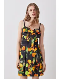 Italian Signature Stretch Citrus Bow Mini Dress - 2