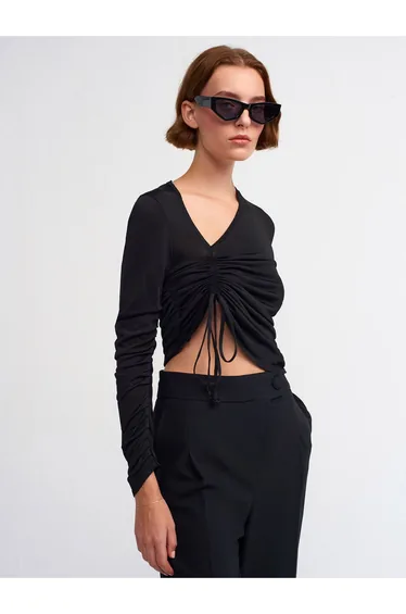 Side Sweater with Gathering in the Front-Black