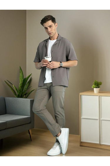Men Cuban Collar Textured Relaxed Fit Shirt