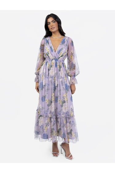 Anaya With Love Recycled Floral Print Long Sleeve Lilac Dress