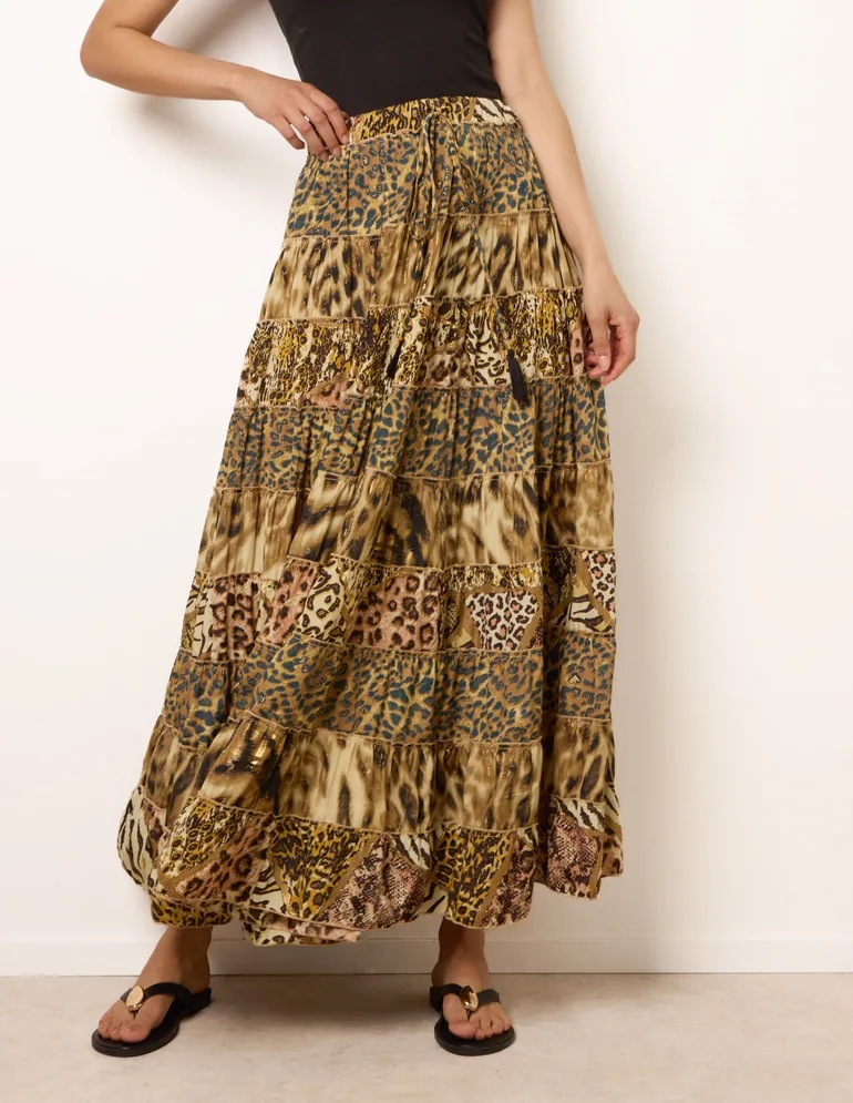 Animal Print Tiered Maxi Skirt - 1