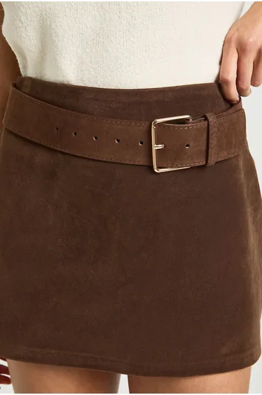 Chocolate Faux Suede Chunky Belt - chocolate