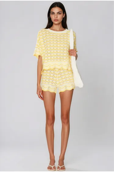 Henry Stripe Knit Shorts Set In Yellow