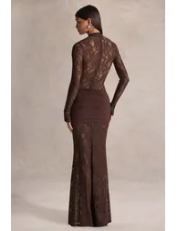 Akira | Brown Lace Maxi Dress With Sash-Detail - 1