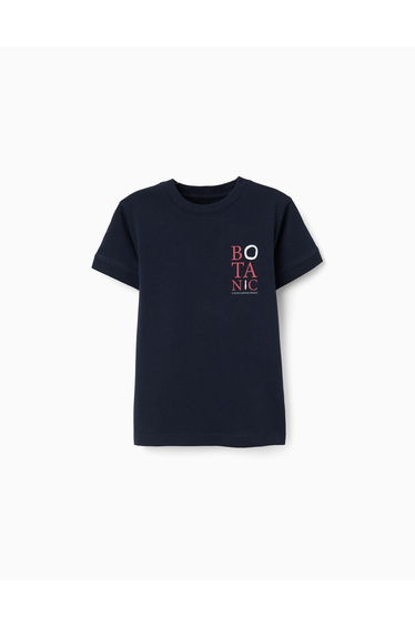 Cotton T Shirt With Botanic Print For Boys Dark Blue