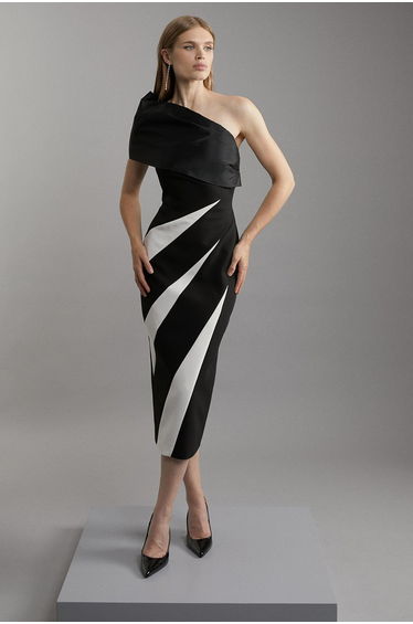Petite Clean Tailored Taffeta One Shoulder Panel Dress