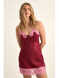 Lace Trim Satin Mini Dress