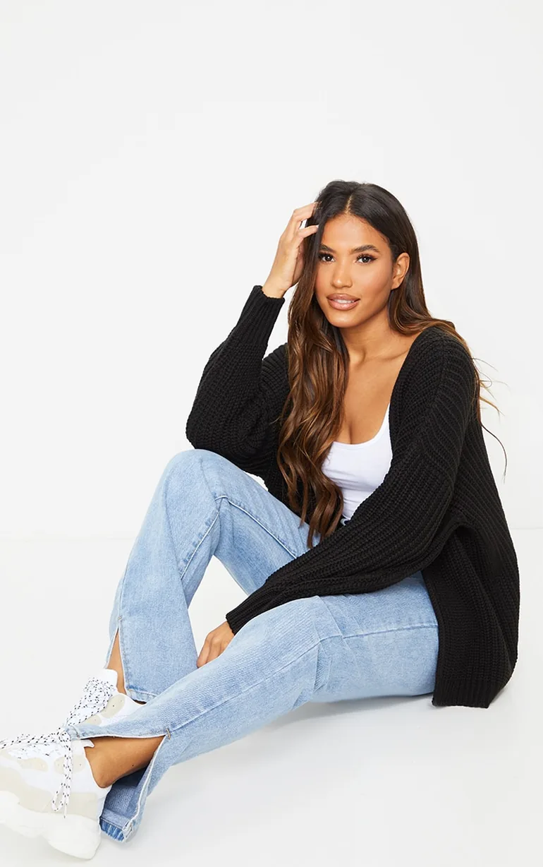Black Chunky Knit Slouchy Cardigan - 2