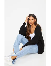 Black Chunky Knit Slouchy Cardigan - 2