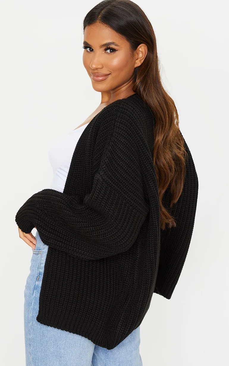 Black Chunky Knit Slouchy Cardigan - 1