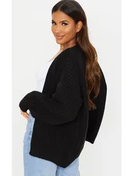 Black Chunky Knit Slouchy Cardigan - 1