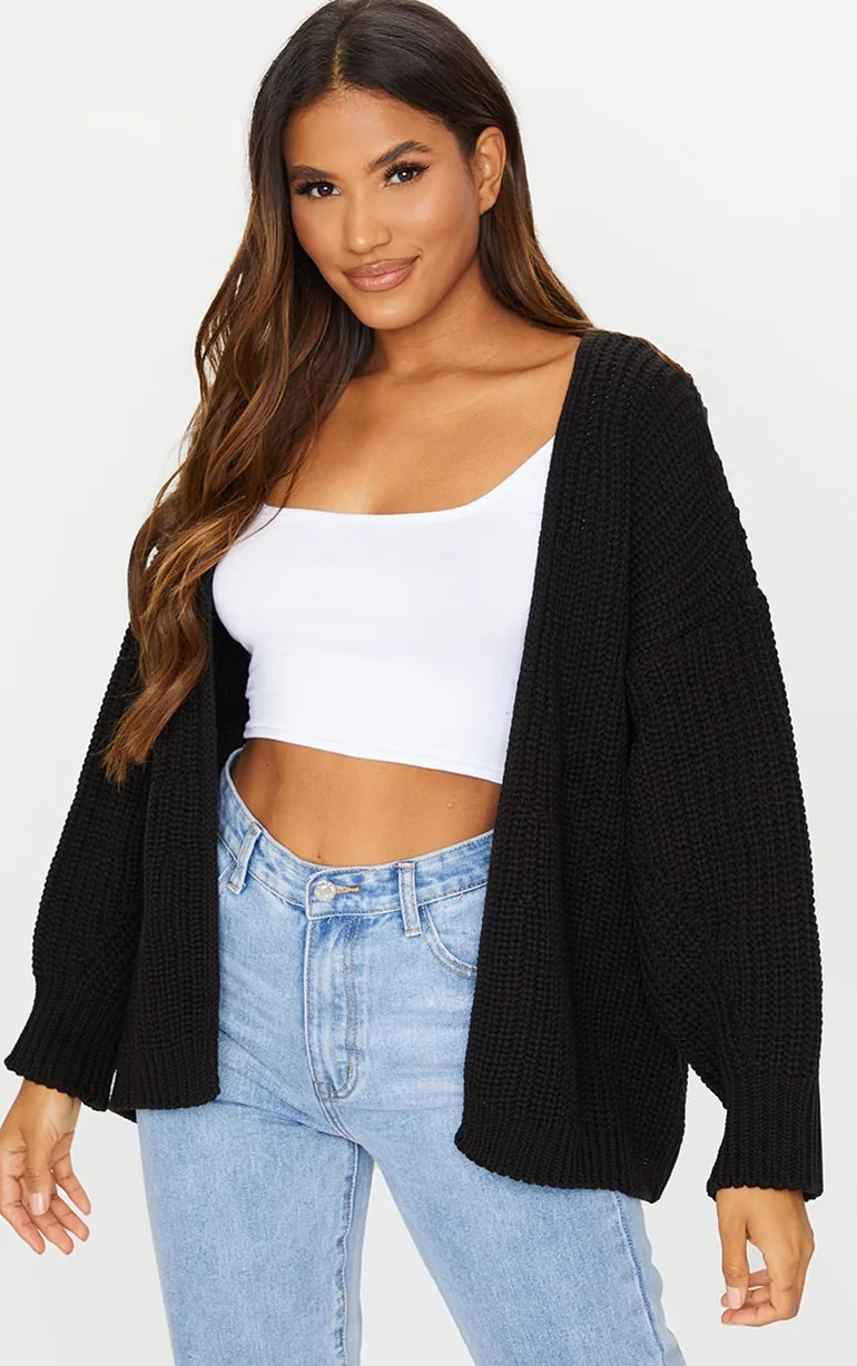 Black Chunky Knit Slouchy Cardigan