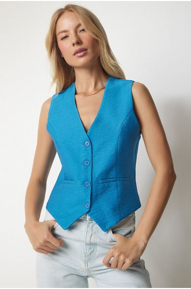 Women's Blue V-Neck Elegant Ayrobin Vest