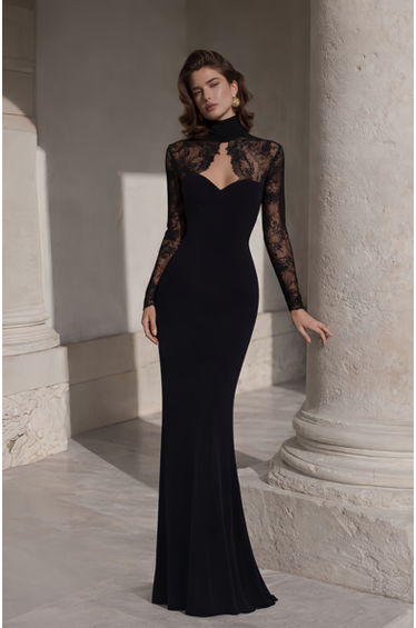 Quitterie Black Lace Panel Maxi Dress