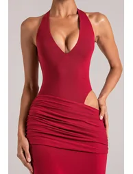 فستان ماكسي بياقة هالتر عميقة - 3