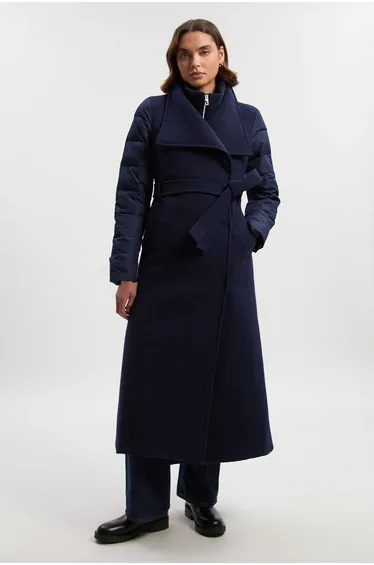 Wool Blend Hybrid Puffer Belted Coat