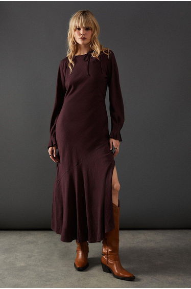 Viscose Twill Tie Shoulder Circle Tier Hem Midaxi Dress