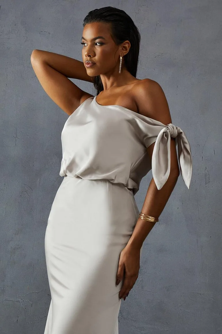 Premium Satin Off Shoulder Fishtail Bridesmaid Dress Misspap Beige : Bridesmaid  Dresses : VogaCloset Bahrain