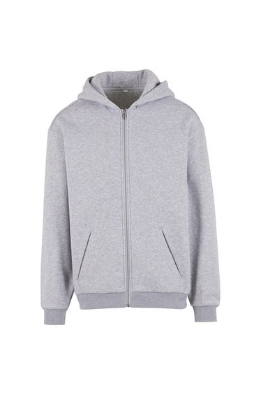 Build Your Brand Mens Loose Full Zip Hoodie - Heather Grey