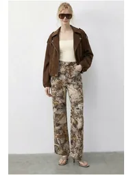 LUCCI High Waist Paisley Print Straight Leg Denim Pants