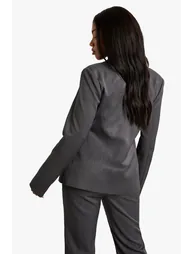 Woven Tailored Lace Up Blazer - charcoal - 2