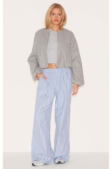 Blue Pinstripe Elasticated Waist Wide Leg Trousers