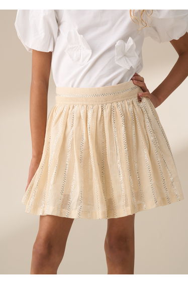 Ellie Cream Metallic Stripe Skort