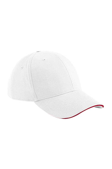 Beechfield Athleisure 6 Panel Baseball Cap - White/Classic Red