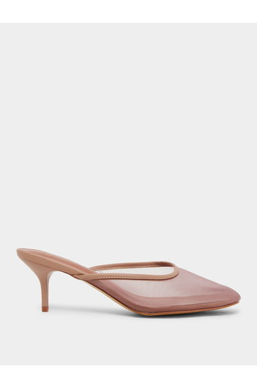 Women Tan Mesh Pointed Toe Mules